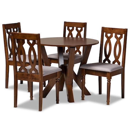 Baxton Studio Elaine Grey Upholstered and Walnut Wood 5-Piece Dining Set 172-9878-10899